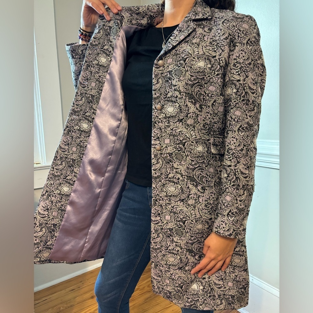 Vintage Cottagecore Pastel Purple Paisley Print Ethereal Midi Twee Fairy Coat